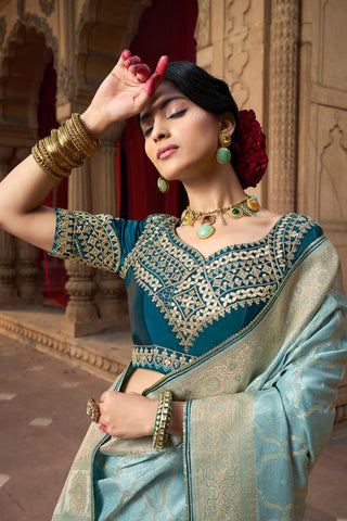 Light Blue Pure Satin Fancy Saree_Kumari Sarees