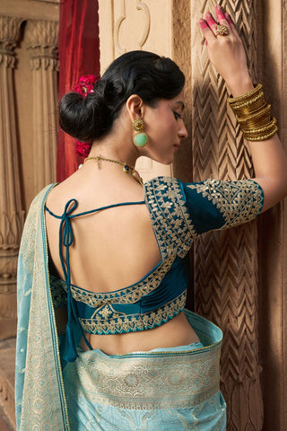 Light Blue Pure Satin Fancy Saree_Kumari Sarees