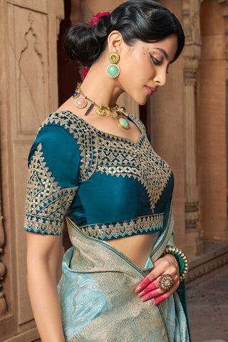 Light Blue Pure Satin Fancy Saree_Kumari Sarees