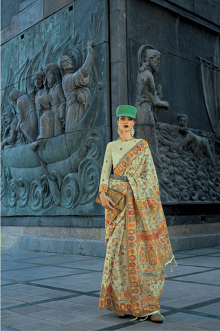Light Green Organza Kashmiri Handloom Saree_Kumari Sarees