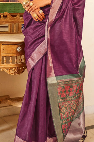 Light Maroon Handloom Tussar Silk Saree_Kumari Sarees