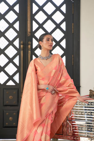 LIGHT ORANGE LEHARIYA - MODAL HANDLOOM WEAVING SAREE
