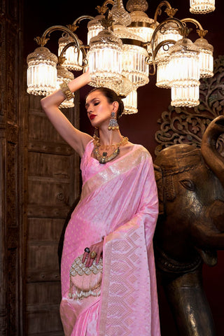 Light Pink Pure Satin Handloom Weaving Saree_Kumari Sarees