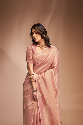Light Pink Zari base Crushed Tissue Saree