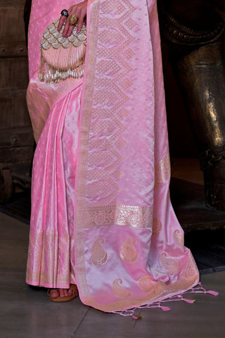 Light Pink Pure Satin Handloom Weaving Saree_Kumari Sarees