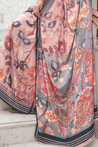 LIGHT PINK PURE SILK CREEP SAREE