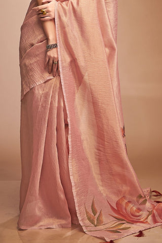 Light Pink Zari base Crushed Tissue Saree