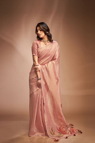 Light Pink Zari base Crushed Tissue Saree