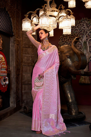 Light Pink Pure Satin Handloom Weaving Saree_Kumari Sarees