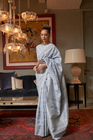 Light Blue Kashmiri Modal Handloom Weaving Silk Saree_Kumari Sarees