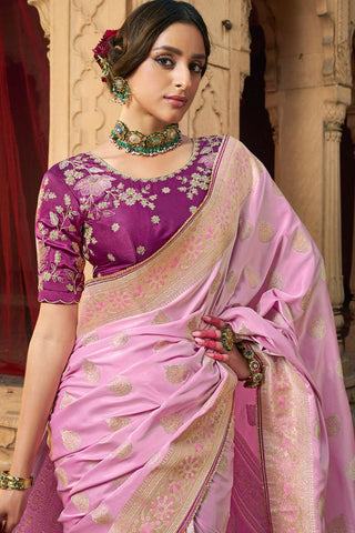 Lilac Pure Satin Fancy Saree_Kumari Sarees