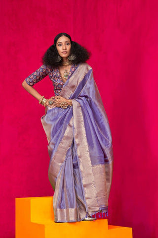 Lilac Pure Zari Tissue Handloom Silk Saree