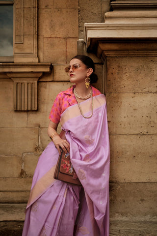 Lilac Soft Silk Handloom Weaving Saree_Kumari Sarees