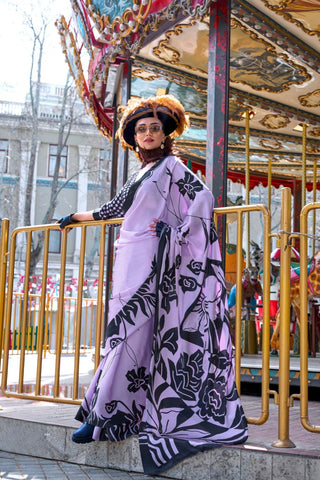 Lilac Satin Crepe Saree_Kumari Sarees