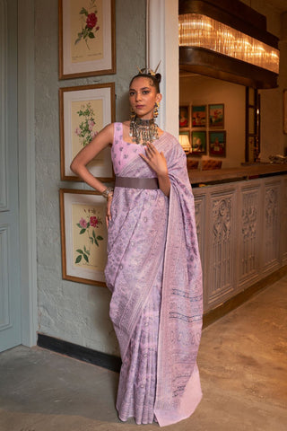 Lilac Kashmiri Modal Handloom Weaving Silk Saree_Kumari Sarees