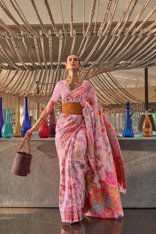 Lilac Kashmiri Modal Handloom Weaving Saree_Kumari Sarees