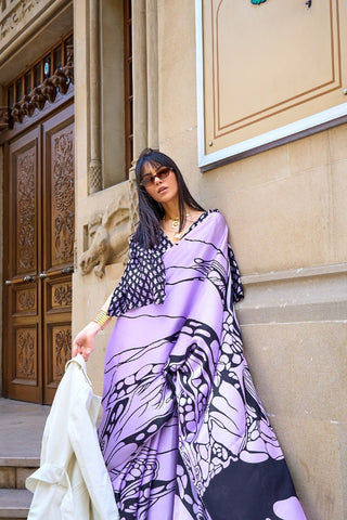 Lilac Print Satin Crepe Saree_Kumari sarees