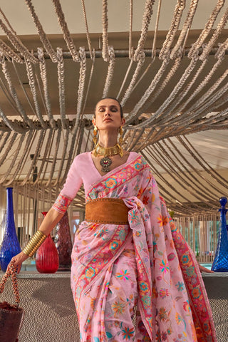 Lilac Kashmiri Modal Handloom Weaving Saree_Kumari Sarees