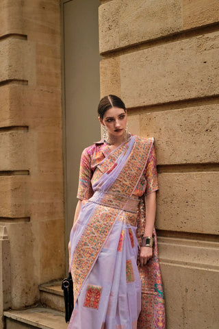 Lilac Kashmiri Modal Handloom Weaving Saree_Kumari Sarees