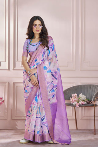 Lilac Soft Zari Based Modal Silk Saree