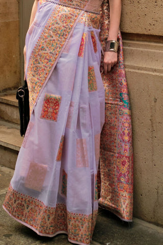 Lilac Kashmiri Modal Handloom Weaving Saree_Kumari Sarees