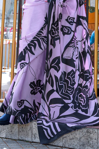 Lilac Satin Crepe Saree_Kumari Sarees