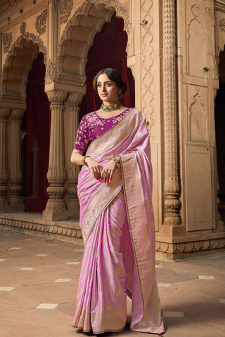 Lilac Pure Satin Fancy Saree_Kumari Sarees