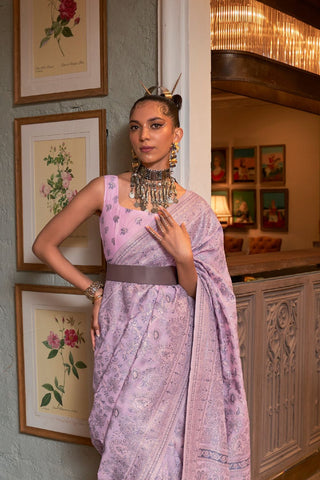 Lilac Kashmiri Modal Handloom Weaving Silk Saree_Kumari Sarees