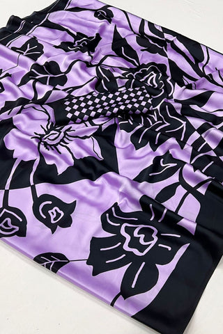 Lilac Satin Crepe Saree_Kumari Sarees