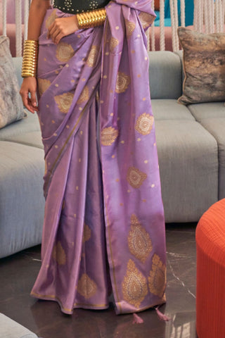 Lilac Pure Satin Copper Zari  Weaving Saree_Kumari Sarees