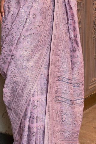 Lilac Kashmiri Modal Handloom Weaving Silk Saree_Kumari Sarees