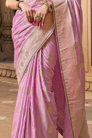 Lilac Pure Satin Fancy Saree_Kumari Sarees