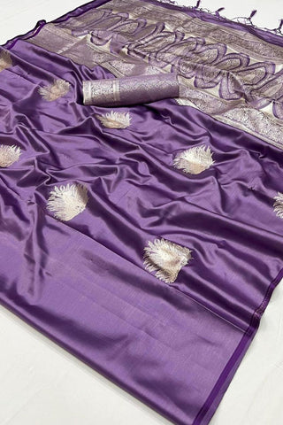Lilac Pure Satin Handloom Weaving Silk Saree_Kumari Sarees