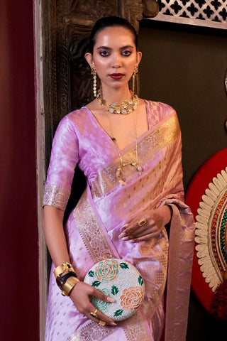 Lilac Pure Satin Handloom Weaving Saree_Kumari Sarees