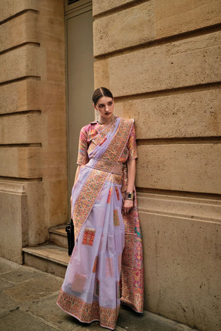 Lilac Kashmiri Modal Handloom Weaving Saree_Kumari Sarees
