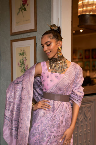 Lilac Kashmiri Modal Handloom Weaving Silk Saree_Kumari Sarees