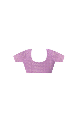 Lilac Pure Satin Nylon Handloom Weaving Silk Saree_Kumari Sarees