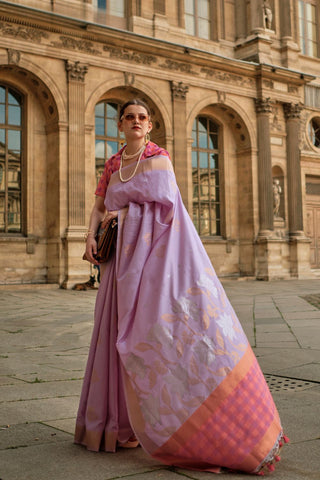 Lilac Soft Silk Handloom Weaving Saree_Kumari Sarees