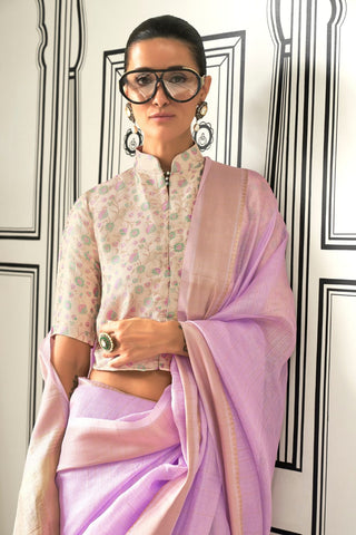 Lilac Moss Chiffon Handloom Weaving Saree_Kumari Sarees