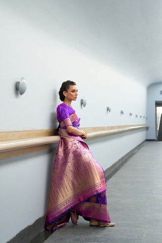Lilac Kanjeevaram Handloom Silk Saree