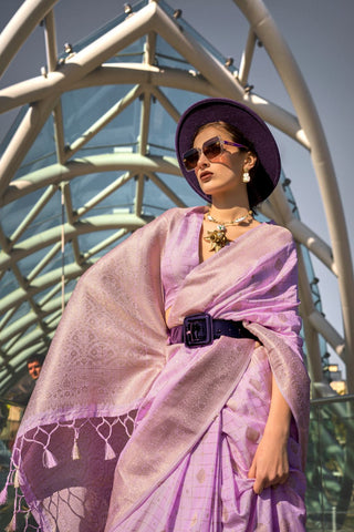 Lilac Katan Silk Handloom Weaving Saree_Kumari Sarees