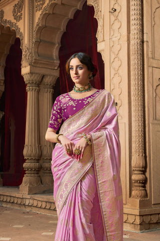 Lilac Pure Satin Fancy Saree_Kumari Sarees