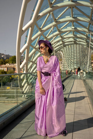 Lilac Katan Silk Handloom Weaving Saree_Kumari Sarees