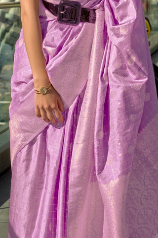 Lilac Katan Silk Handloom Weaving Saree_Kumari Sarees