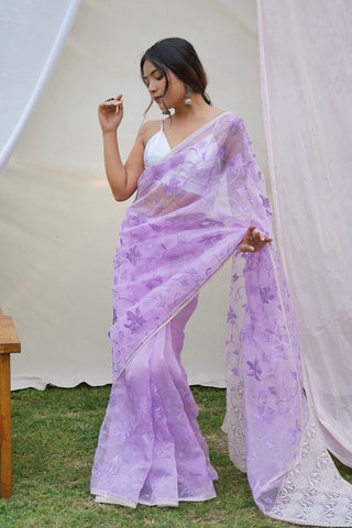 Lavender Organza Silk Saree_Kumari Sarees