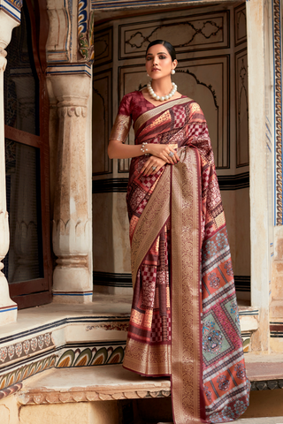 Maroon Dola Viscose With Top Class Print Saree_Kumari Sarees