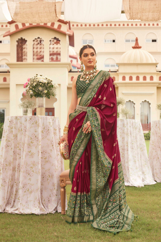 Maroon & Green Banarasi Patola Silk Saree_Kumari Sarees