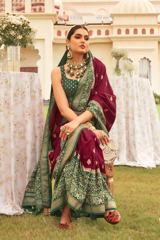 Maroon & Green Banarasi Patola Silk Saree_Kumari Sarees