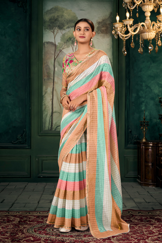Multi Colour Soft Linen Silk Saree