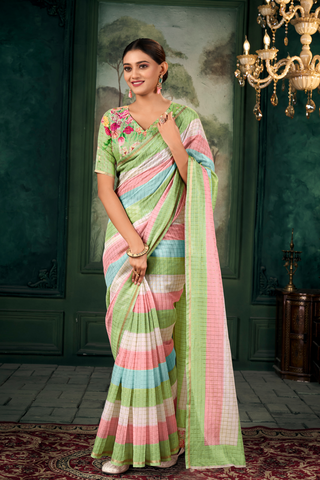 Multi Colour Soft Linen Silk Saree_Kumari Sarees